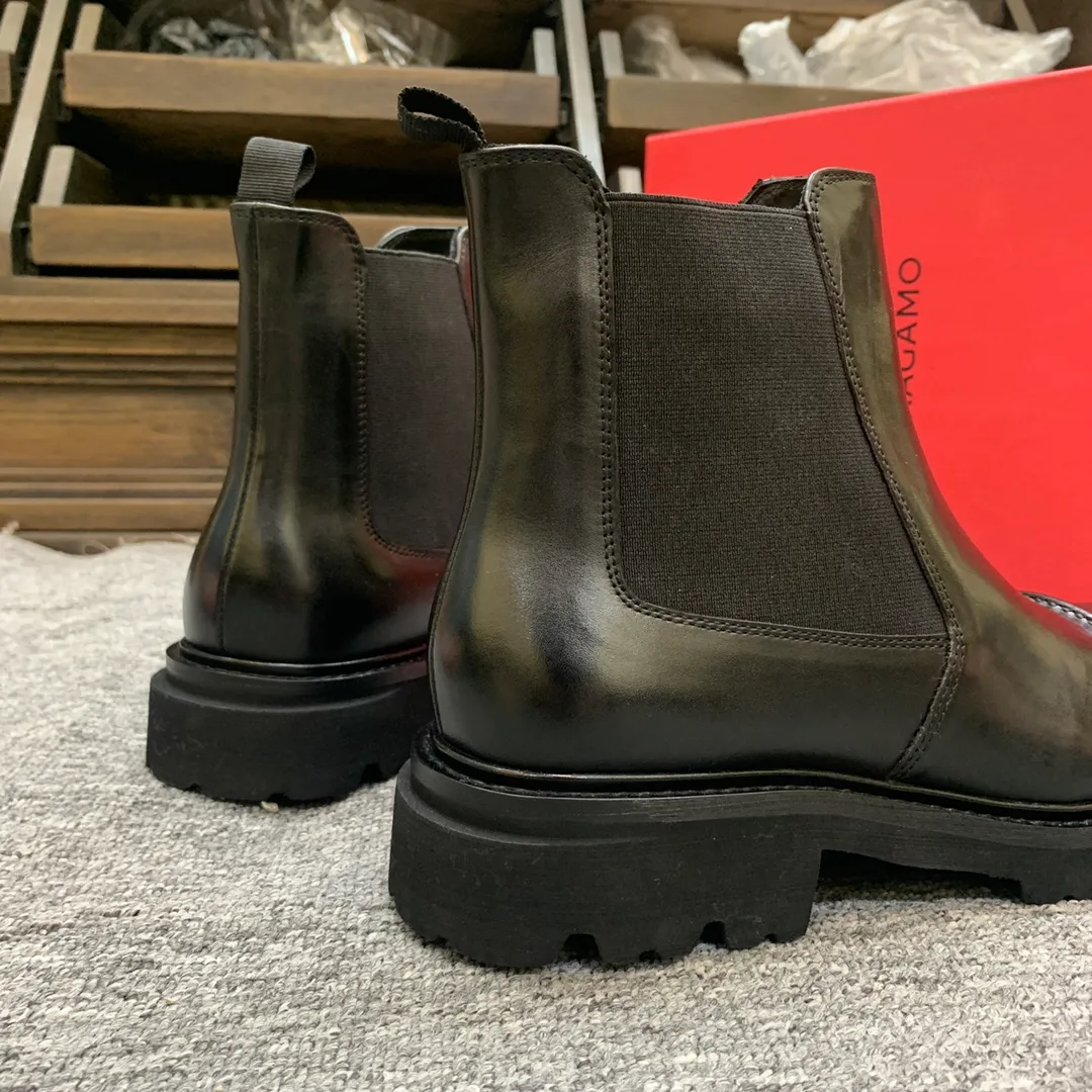 Men's shoes 💰960 🎁🎁🎁😈[Ferragamo] Men's high-top boots, the latest hot style, 1:1 original purchase quality, top quality, imported cowhide for the uppers, imported cowhide for the lining and feet, with original lightweight foam outsole, matching code 39-44, (38, 45 custom-made, non-refundable)